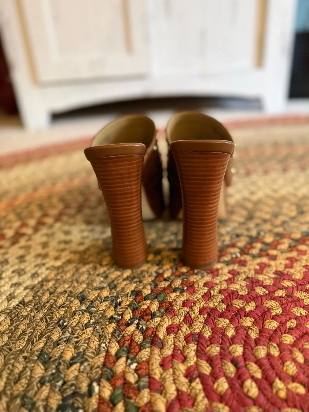 Platform Studded Slide Heels in Brown by Michael Kors